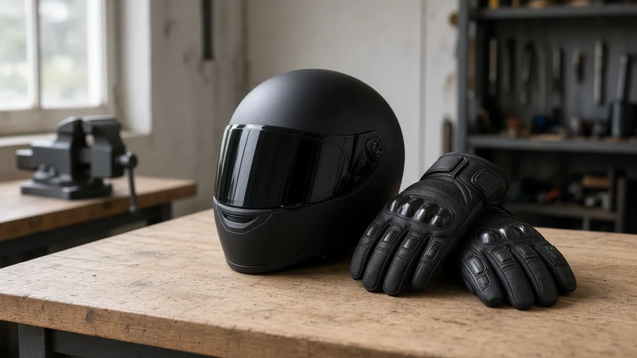 Casque intégral et gants CE posés ensemble, le minimum légal