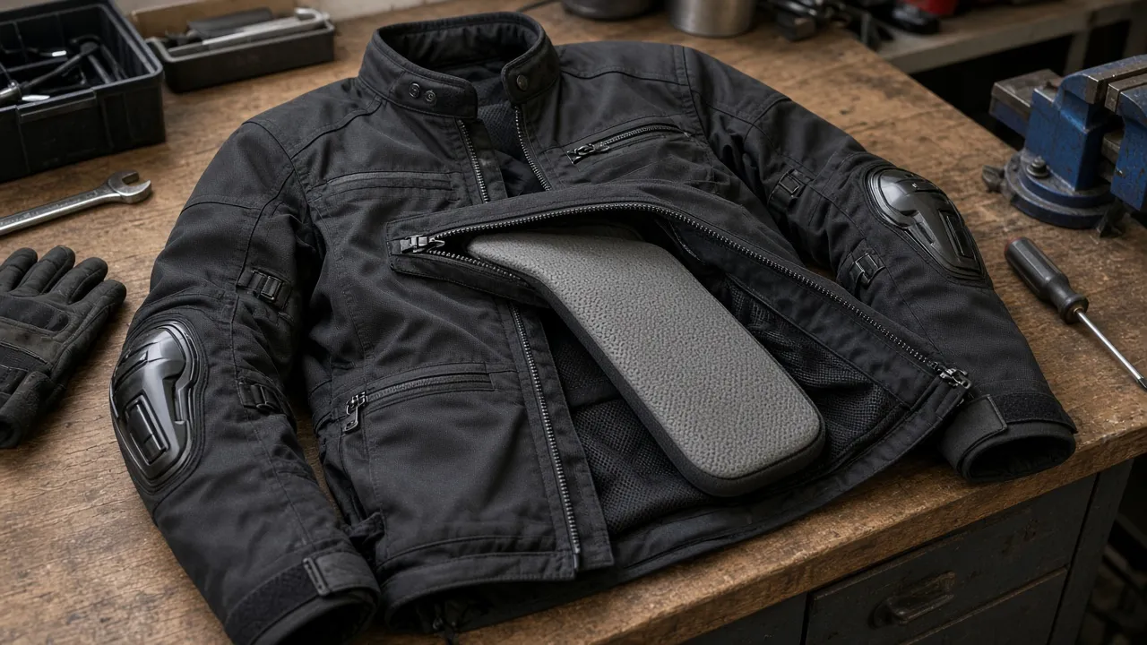 Coques d’épaules et dorsale sorties d’un blouson textile ouvert