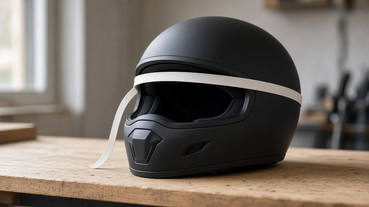 Mètre de couturière enroulé autour d’un casque, au niveau du front