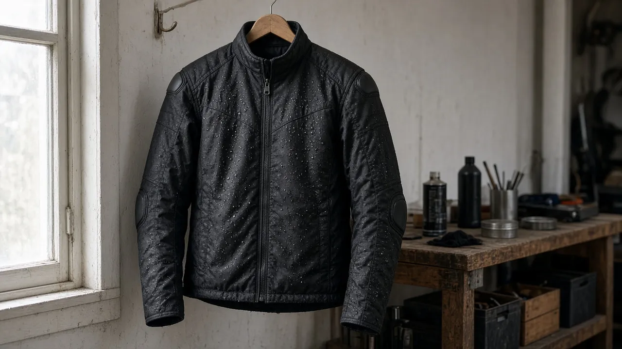 Blouson textile suspendu pour sécher à l’air, pas sur un radiateur